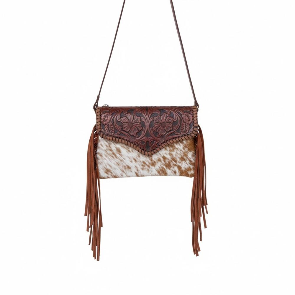 Cowgirl Crossbody Fringed Purse & Wristlet Genuine Leather Cowhide Handtooled